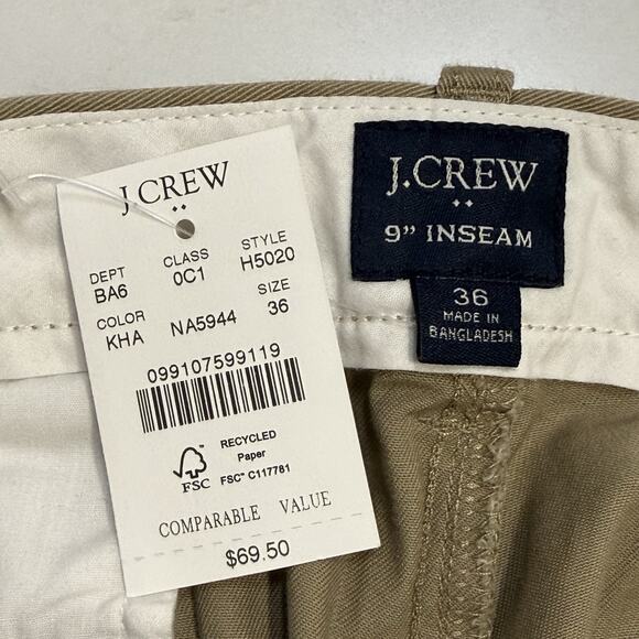 J.Crew Factory 9” Inseam Chino Shorts Men’s 36 Khaki Flat Front NEW with Tag - Picture 4 of 6